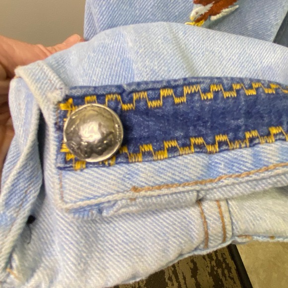 Faded Glory Denim‎ Jacket USA Eagle Train Patchwork Light Wash Retro Style L - Picture 4 of 9